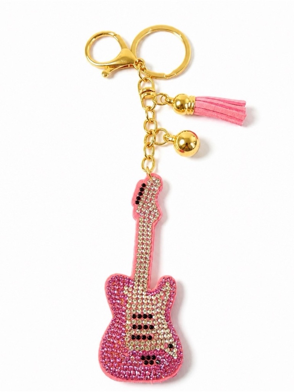 Rhinestone Pink guitar Keyring bag backpack charm